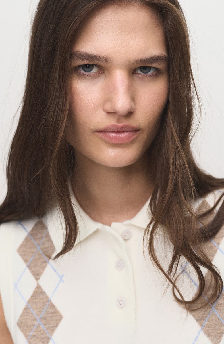 MANGO Diamond Print Polo Vest, Alternate, color, Ecru