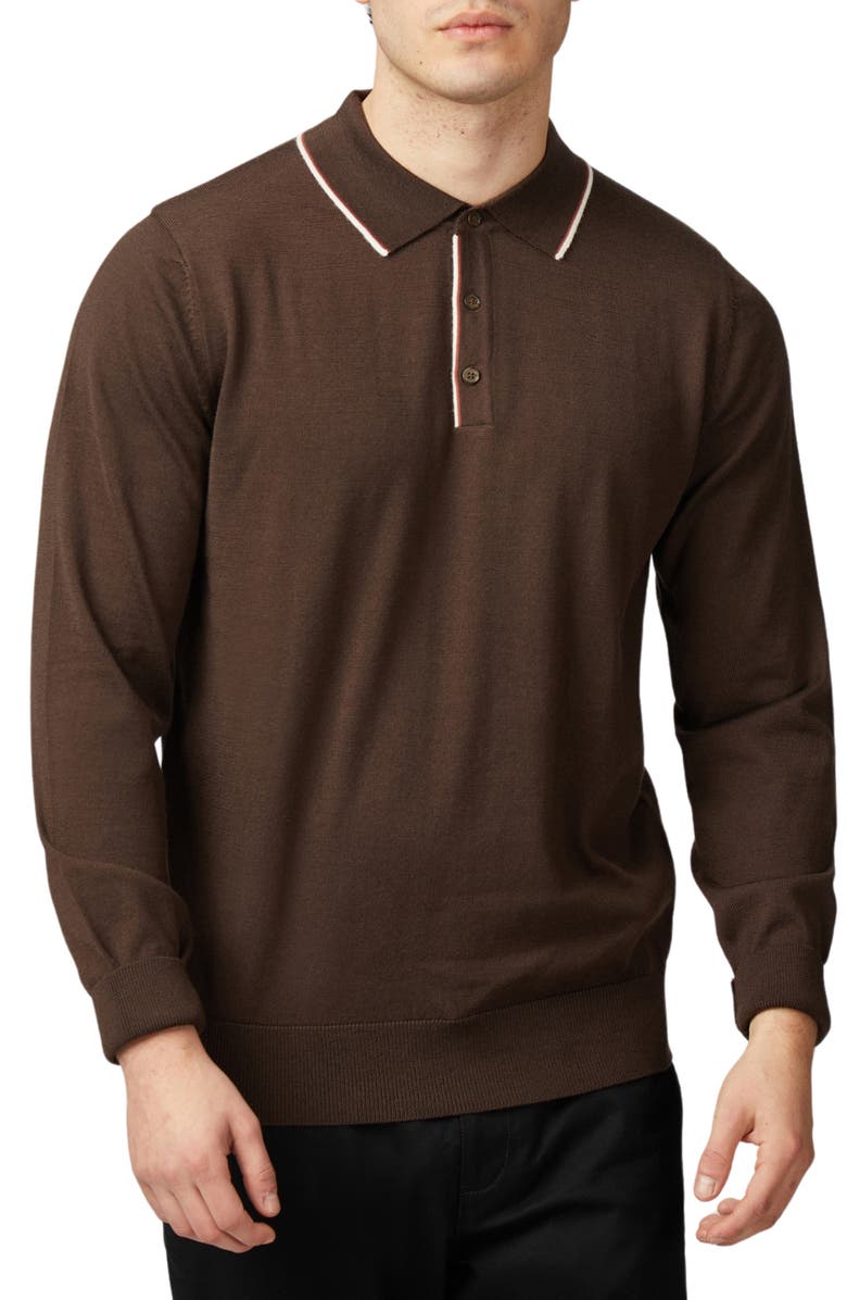 Ben Sherman Tipped Long Sleeve Polo Sweater, Main, color, 