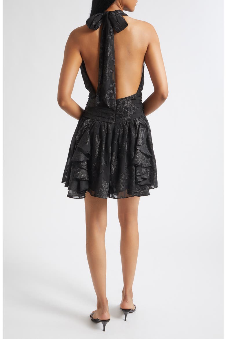 Olivia Metallic Jacquard Ruffle Minidress, Alternate, color, BLACK JACQUARD