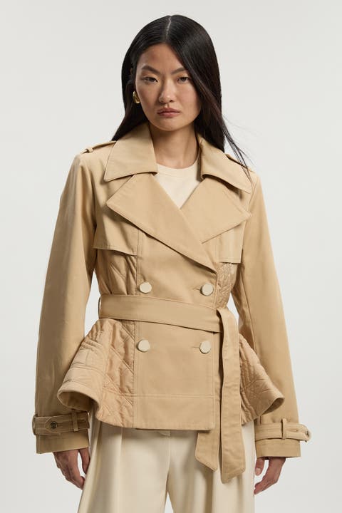 Quilted Padded Peplum Short Trench Coat
