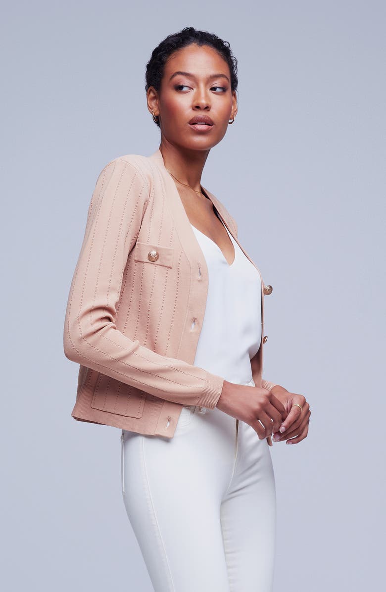 L'AGENCE Calypso Pointelle Cardigan, Alternate, color, 