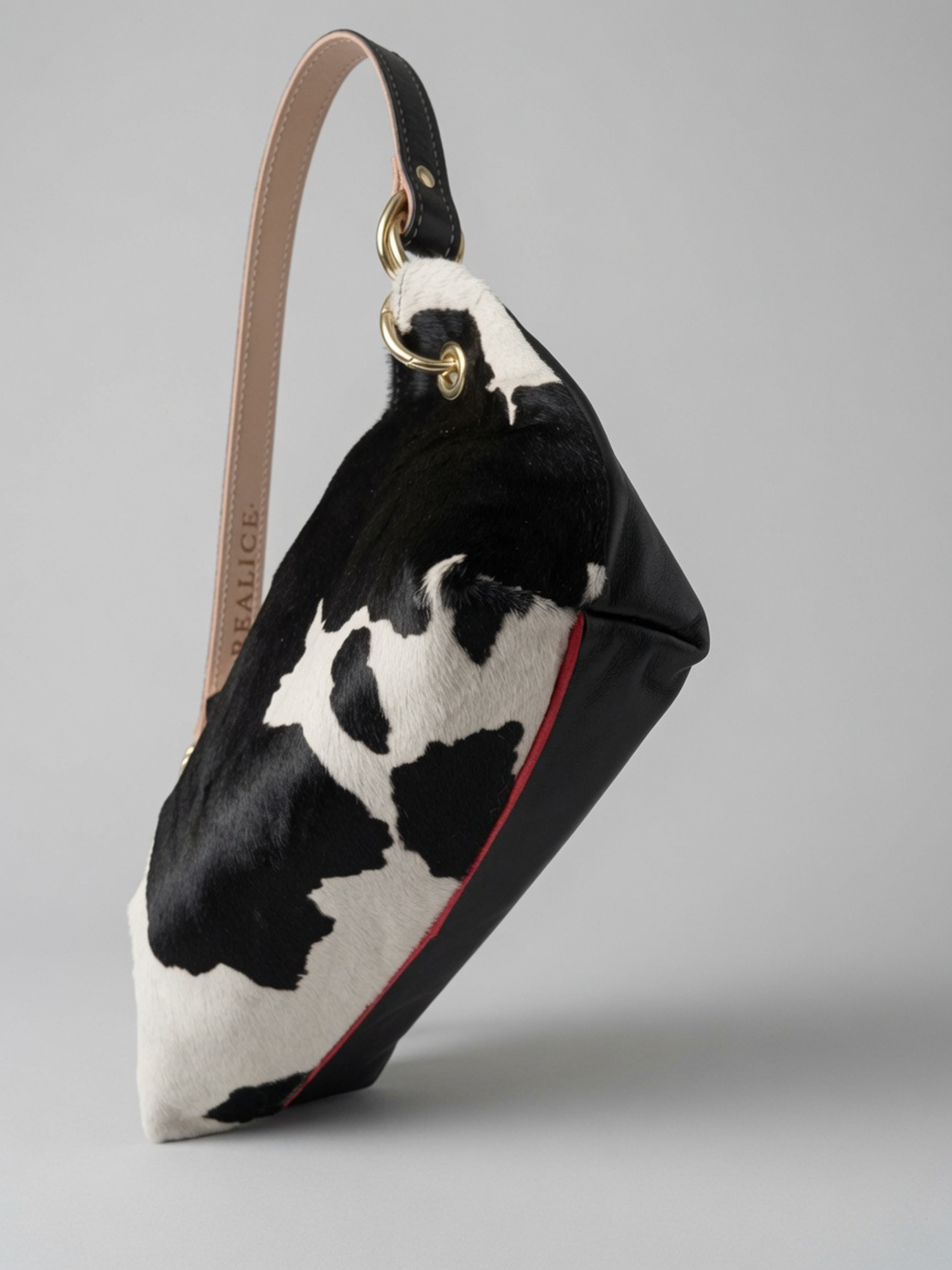 Leather Shoulder Bag, Alternate, color, Black White Cow Print