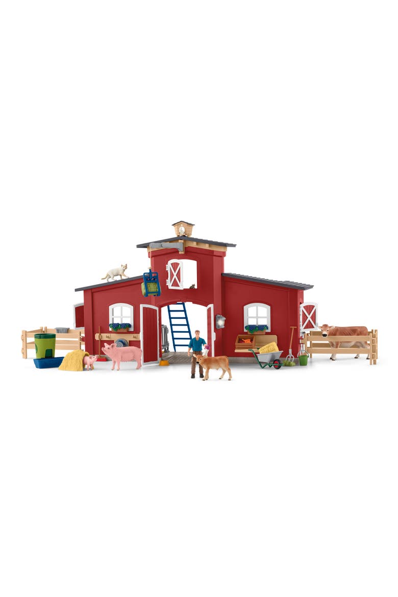 Farm World Red Barn 92 Piece Playset, Main, color, Multicolored