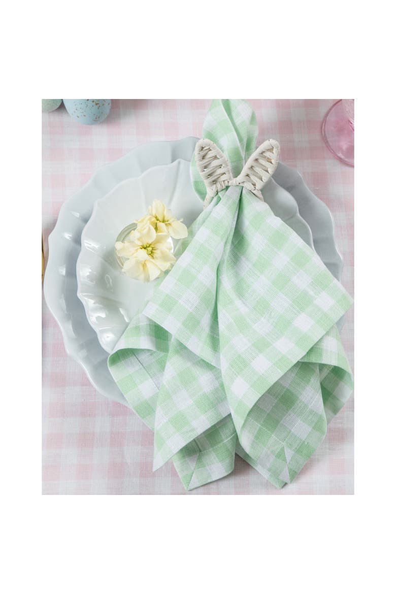 Linen Dinner Napkins Set of 4, 20 x 20" - Gingham Check, Alternate, color, Celadon