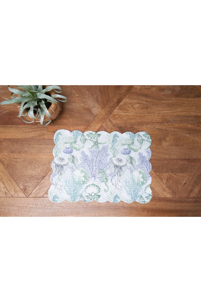 Shoreline Waters Scalloped Placemats Set of 6 Nautical Design, 13" x 19", Alternate, color, Blue