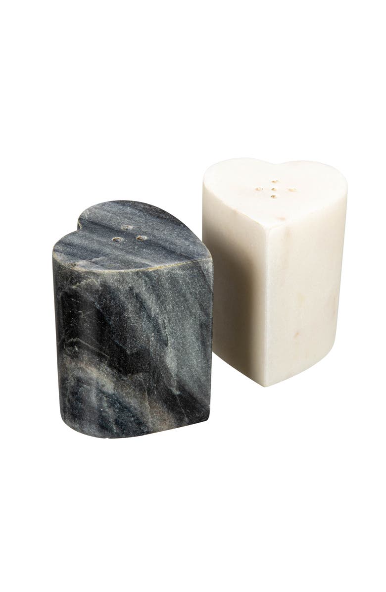 Storied Home Heart-Shaped Marble Salt and Pepper Shakers, Set of 2, Grey and White, Main, color, Grey