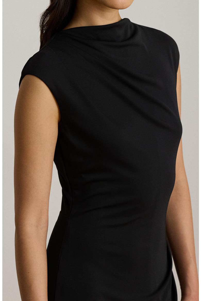 Boatneck Matte Jersey Sheath Midi Dress, Alternate, color, BLACK