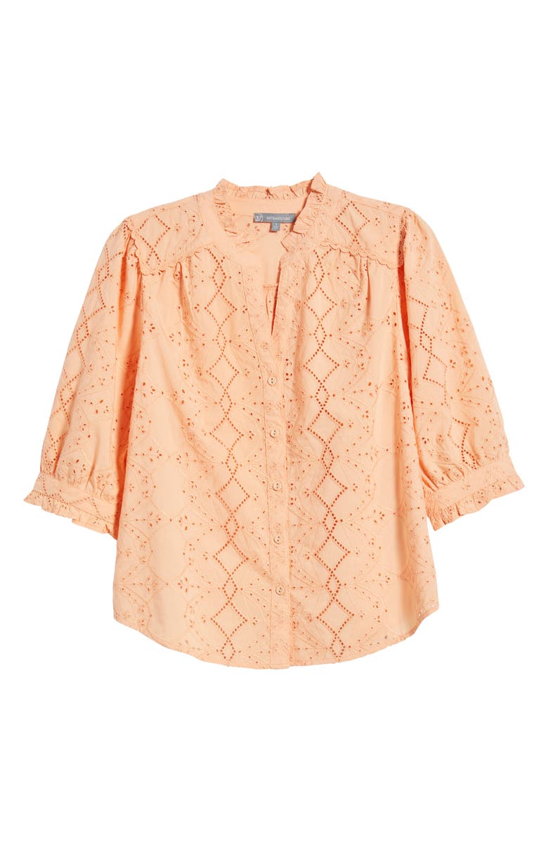 Wit & Wisdom Embroidered Eyelet Button-Up Shirt, Alternate, color, Peach Fuzz