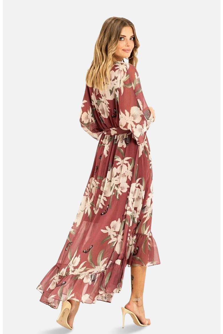 Floral Print Midi Wrap Dress, Alternate, color, Rose Pink