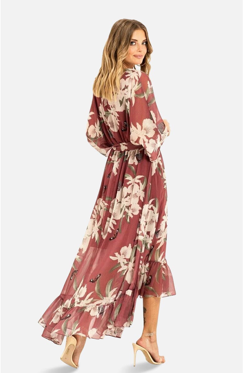 Yumi Floral Print Midi Wrap Dress, Alternate, color, Rose Pink