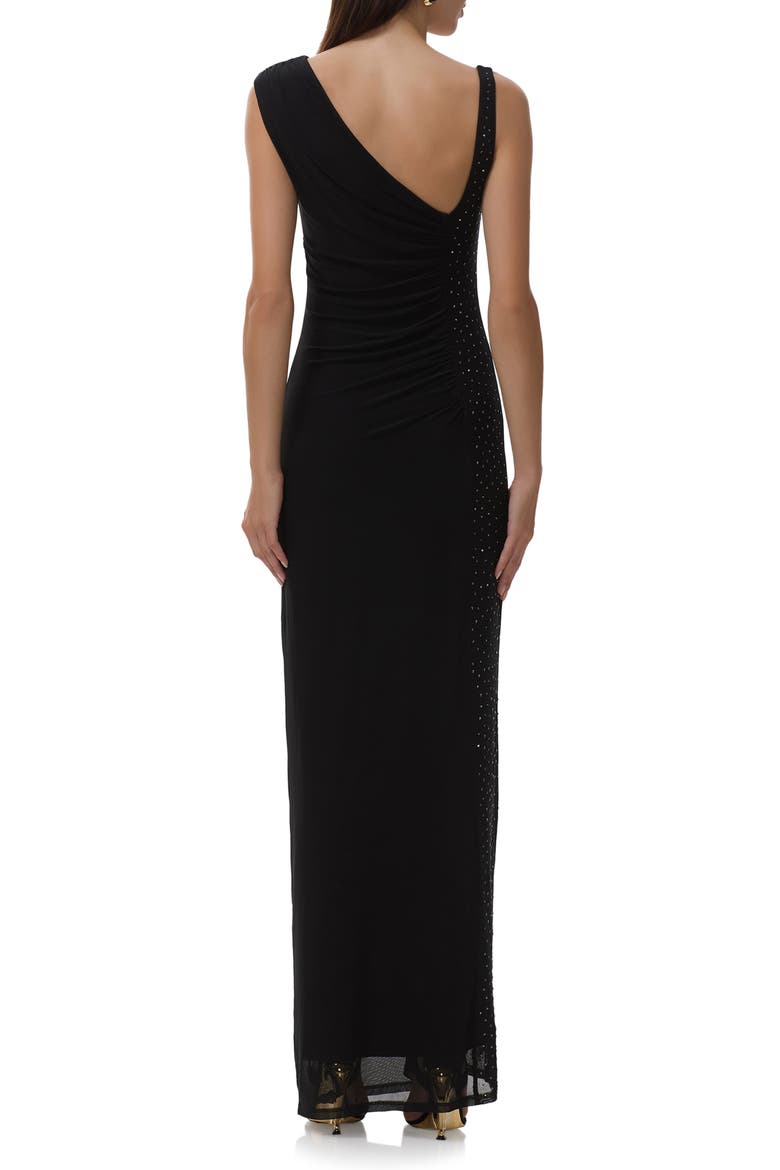 Becky Rhinestone Shirred Cocktail Dress, Alternate, color, NOIR