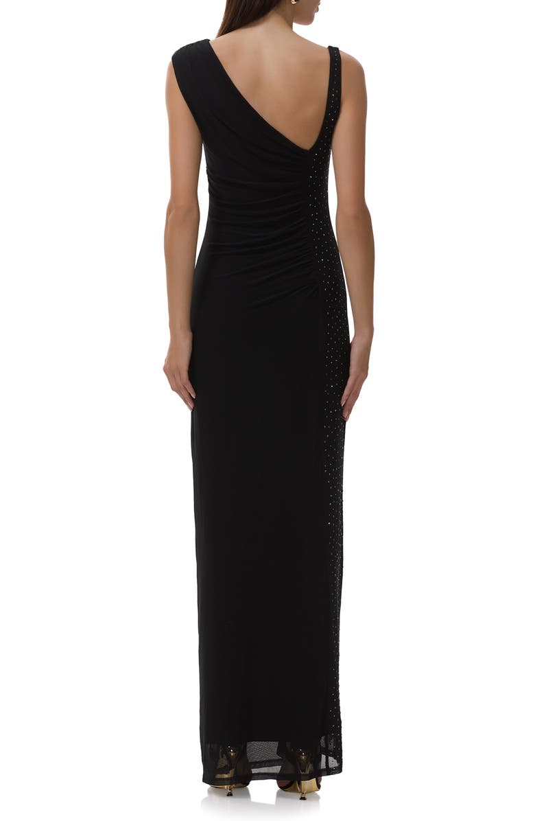 AFRM Becky Rhinestone Shirred Cocktail Dress, Alternate, color, Noir