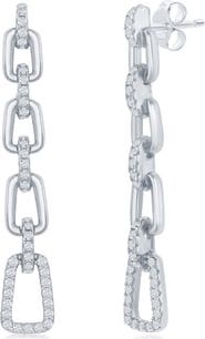 SIMONA Sterling Silver CZ Paperclip Link Drop Earrings