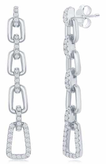 SIMONA Sterling Silver CZ Paperclip Link Drop Earrings