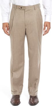 Berle Lightweight Flannel Pleated Classic Fit Dress Trousers