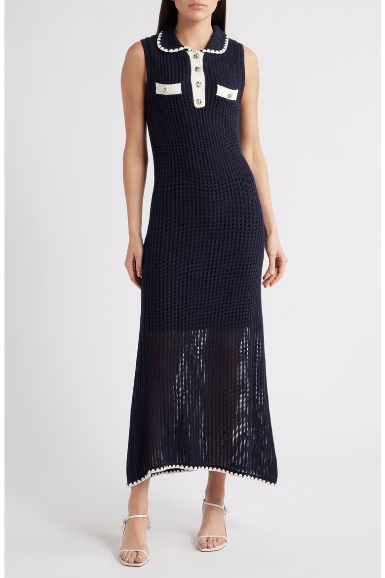 Polo Sweater Midi Dress, Main, color, NAVY