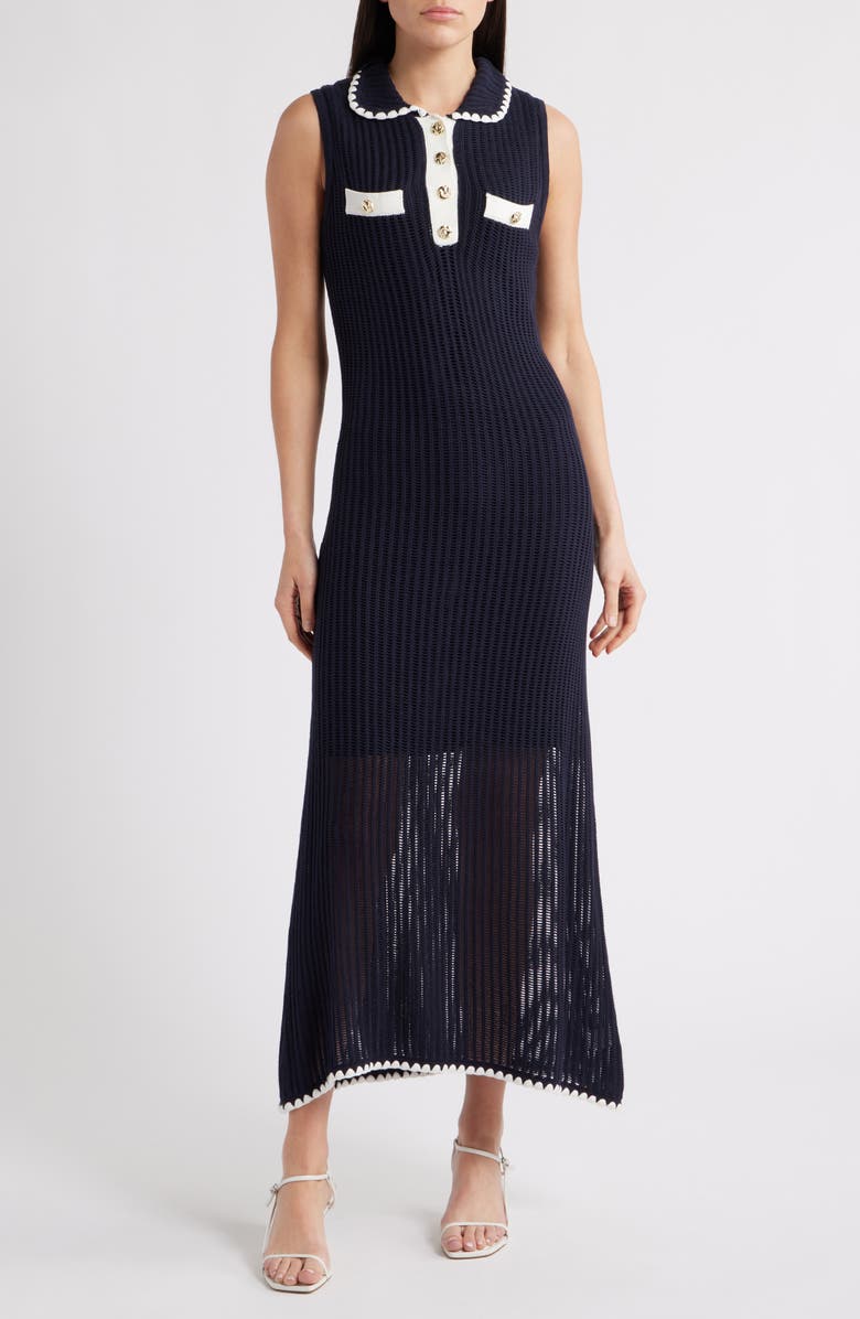 ZOE AND CLAIRE Polo Sweater Midi Dress, Main, color, Navy