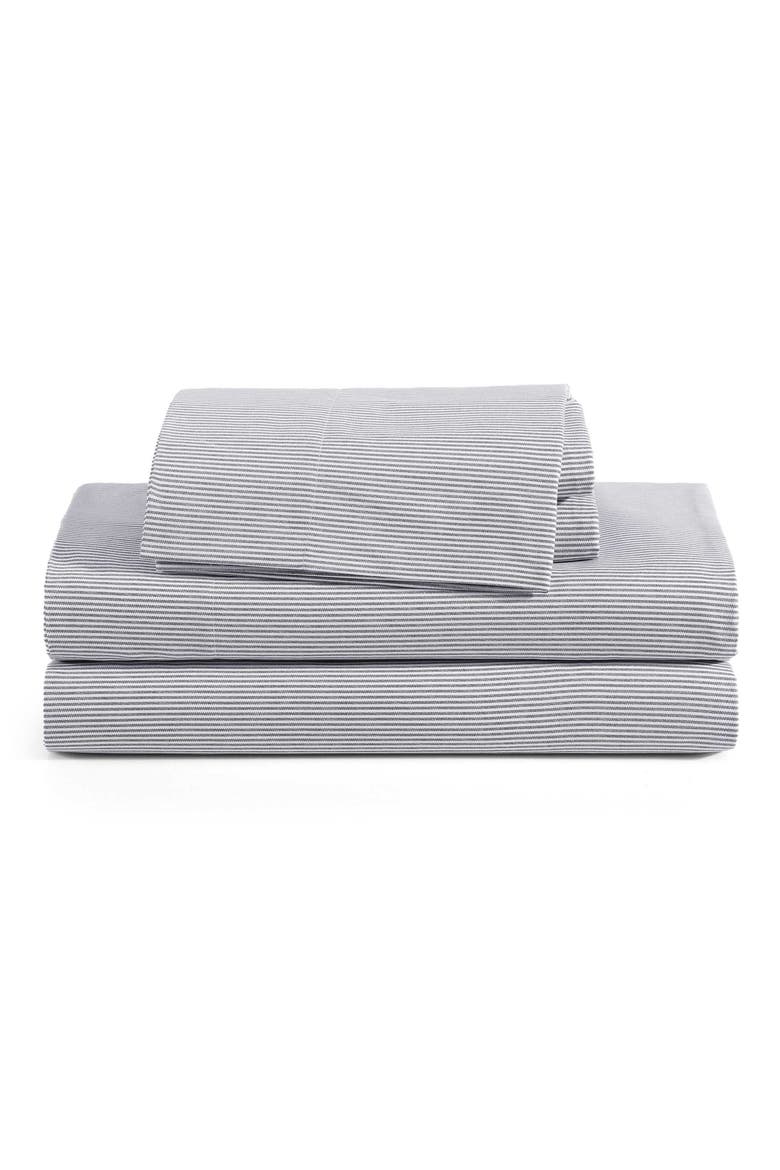 Ithaca Stripe Cotton Percale Sheet Set, Main, color, NAVY BLUE