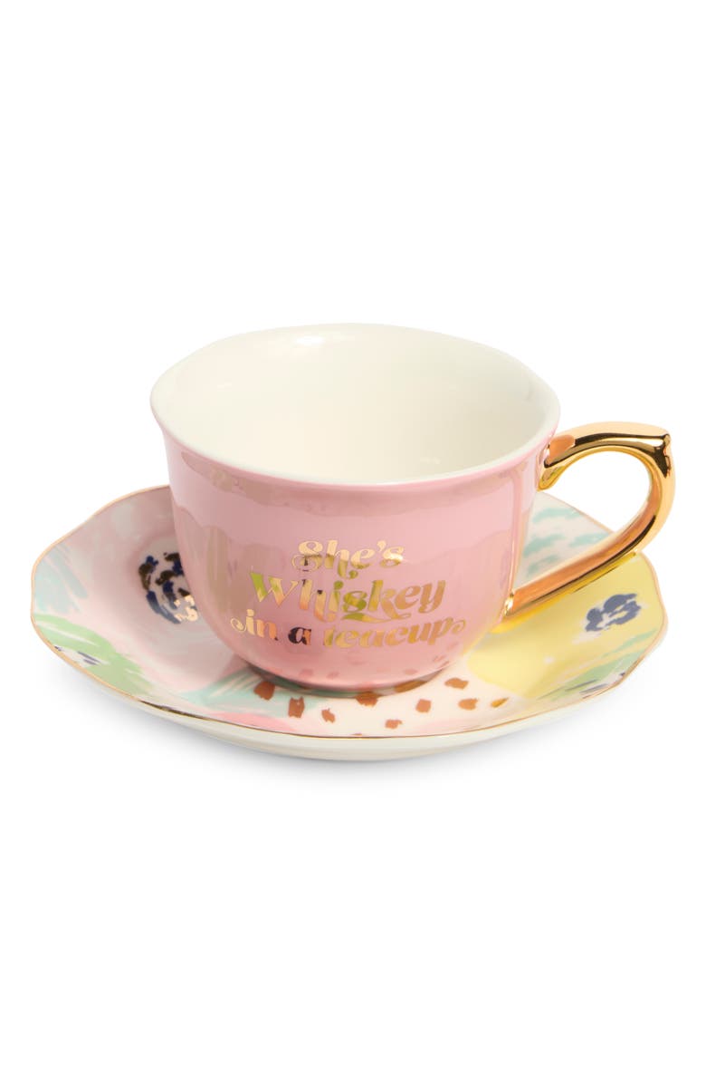 CREATIVE BRANDS Ceramic Tea Cup & Saucer Set, Main, color, Pink