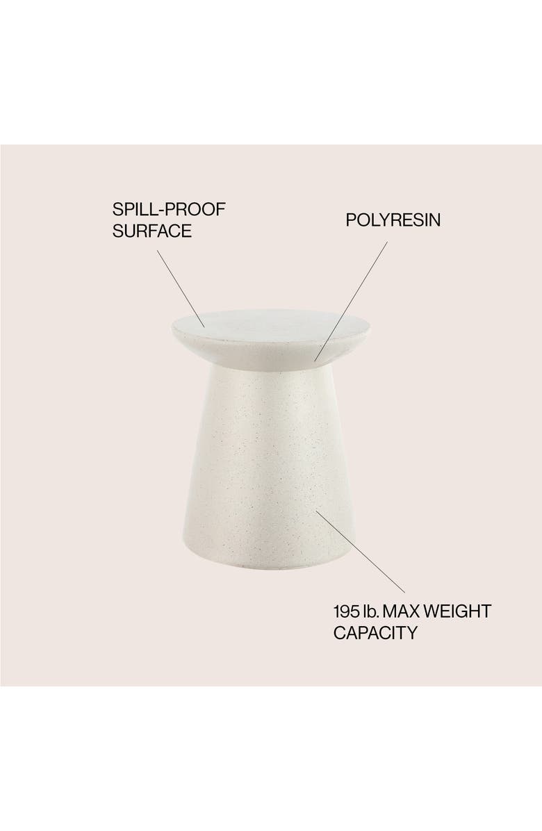 JONATHAN Y Hollie Minimalist Frosted Polyresin Indoor/Outdoor Accent Table, All-Weather Textured Round Pedestal Side Table & Stool, Alternate, color, Cream Terrazzo
