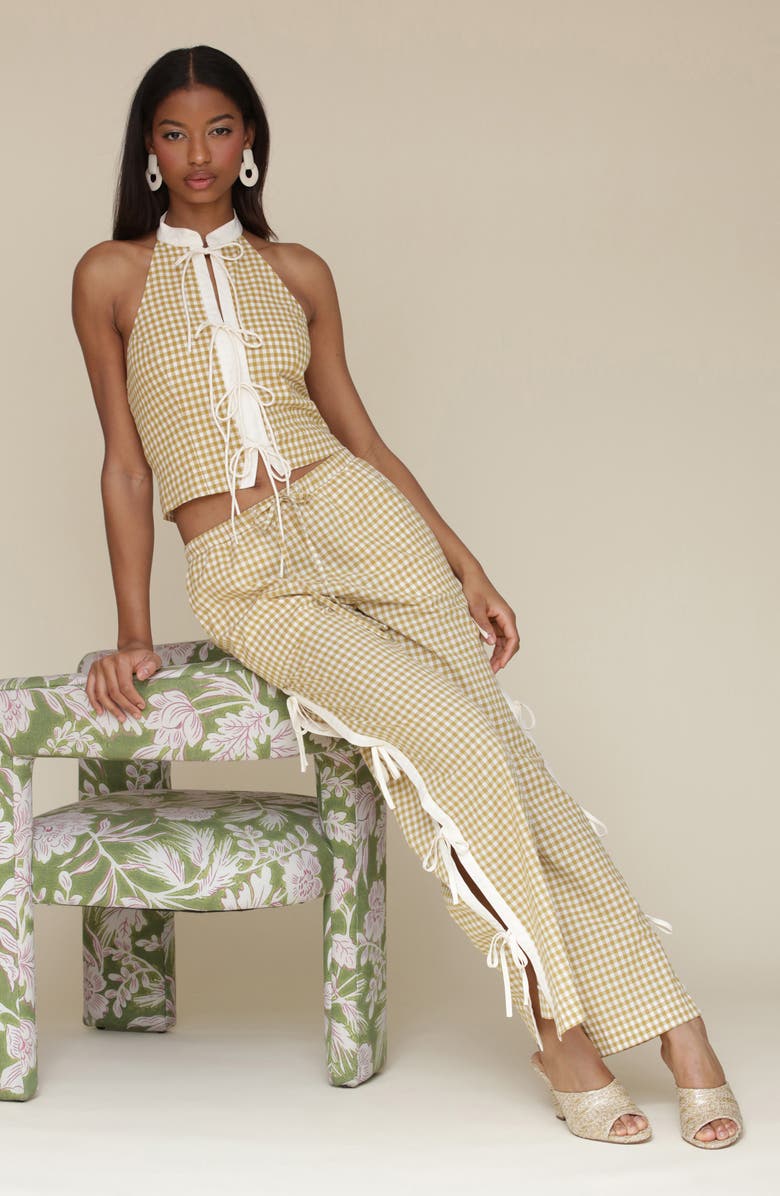 Avec Les Filles Tie Front Gingham Top, Alternate, color, Olio Gingham