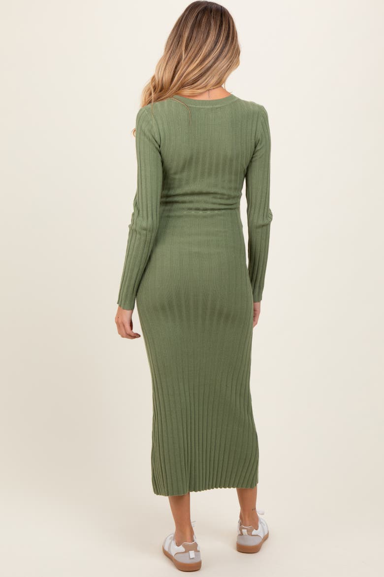 Ribbed Knit Fitted Midi Sweater Dress, Alternate, color, Olive Green