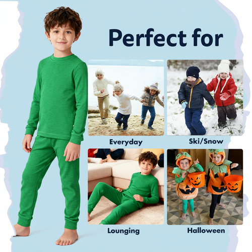 City Threads Boys Soft & Cozy Thermal Long Johns 2-piece Set In Green