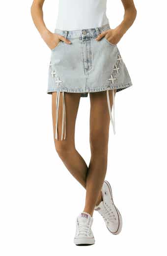 BLANKNYC Lace-Up Denim Micro Miniskirt
