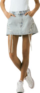 BLANKNYC Lace-Up Denim Micro Miniskirt