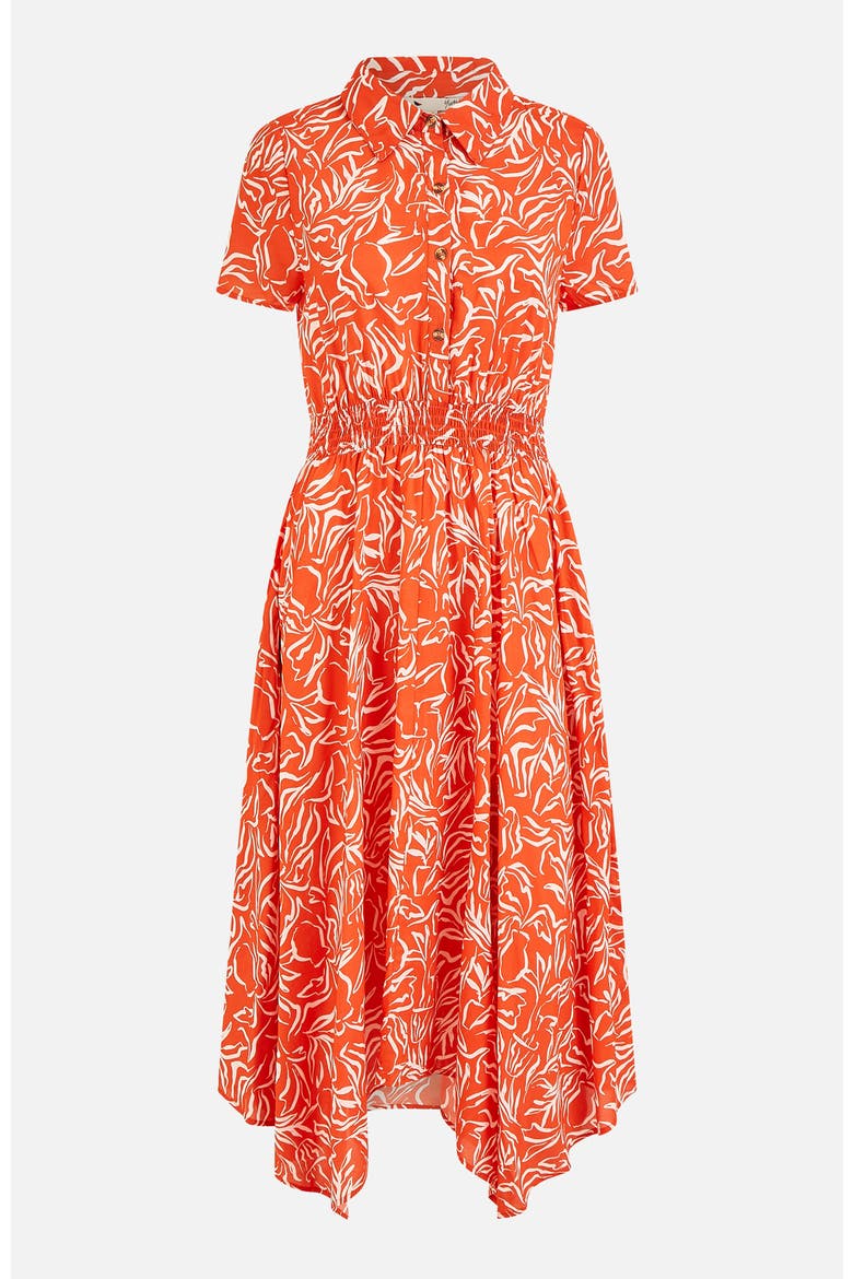 Printed Midi Ruched Shirt Dress, Alternate, color, Coral