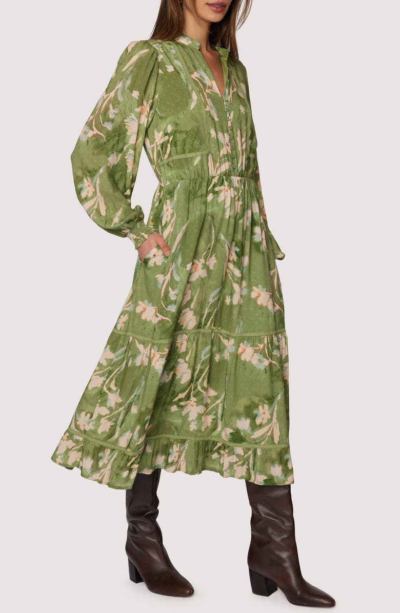 Lost + Wander Serene Majesty Long Sleeve Midi Dress, Alternate, color, Green-Floral