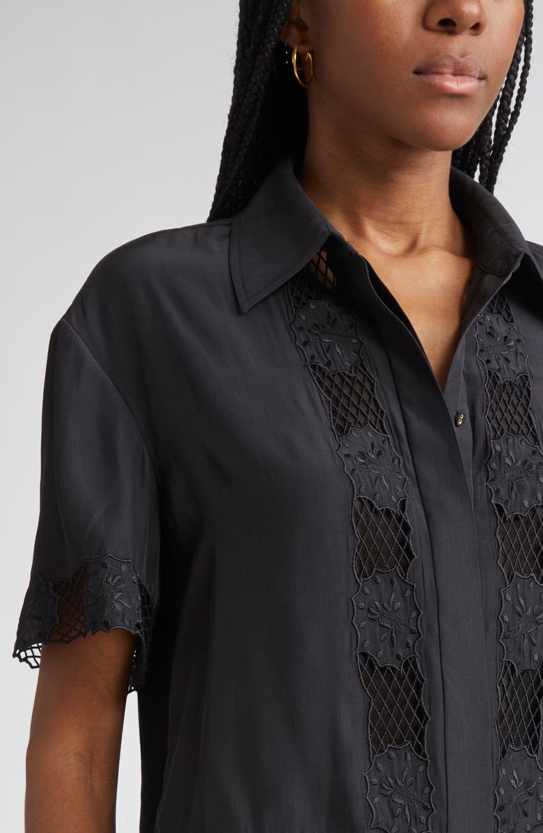 Ramy Brook Tania Embroidered Boxy Crop Shirt, Alternate, color, Black