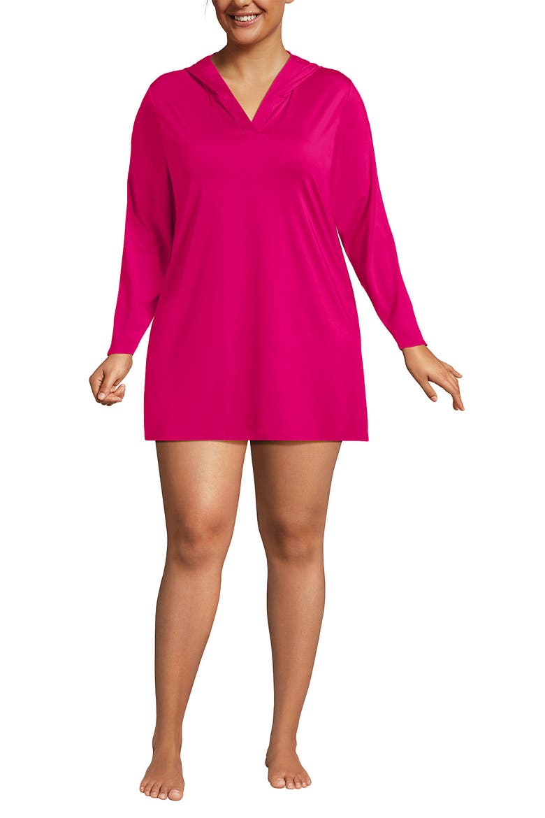 Lands' End Women's Plus Size SunShade UPF 50 Hooded Mini Swim Swim Cover-Up Dress - 1X