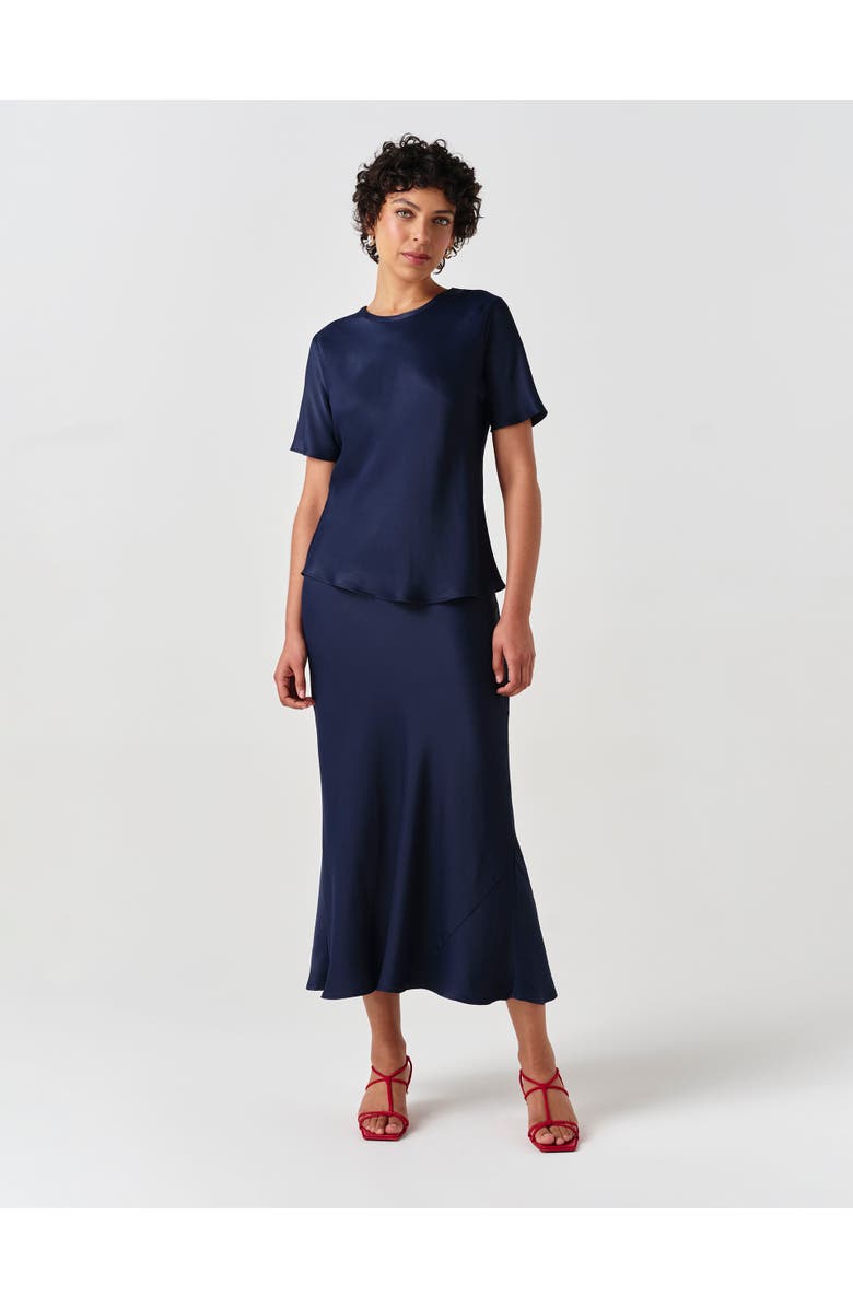 Ghost London Ria Short Sleeve Satin Top, Alternate, color, Navy