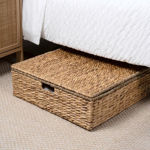 Happimess Holden 30" Classic Costal Hand-woven Hyacinth Wicker Under Bed Storage Basket With Lid In Brown
