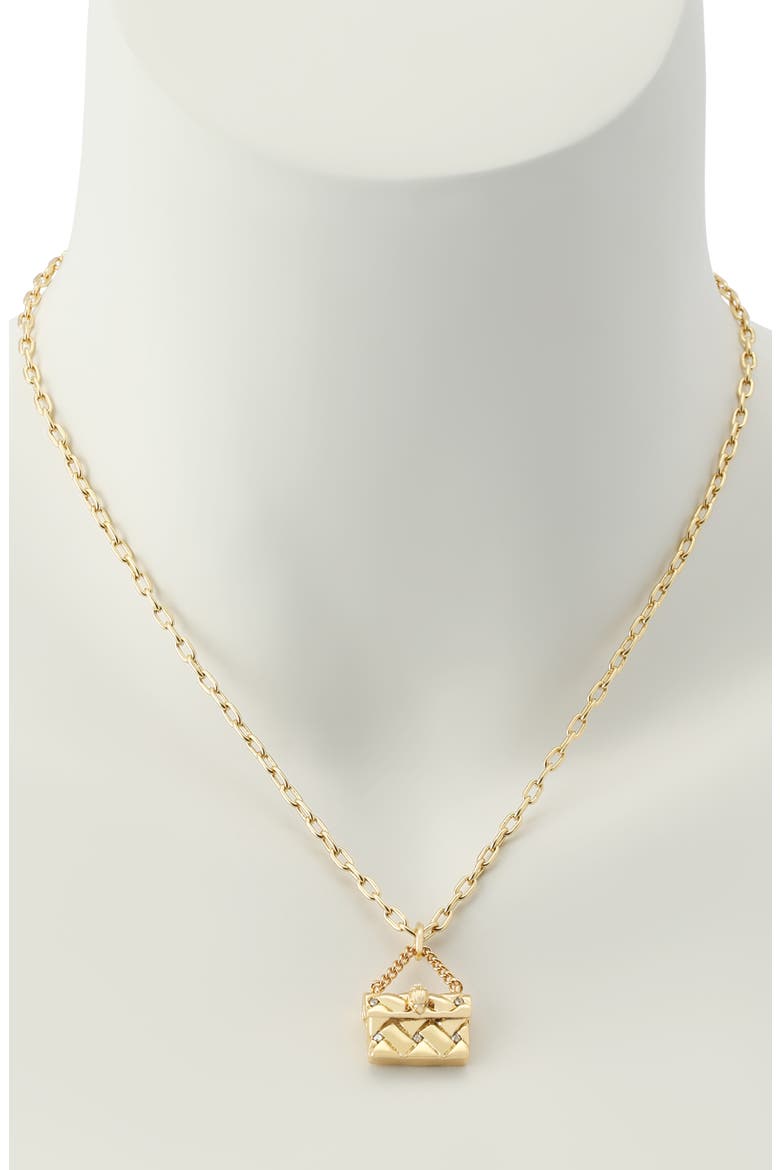 Quilt Kensington Bag Pendant Necklace, Alternate, color, GOLD