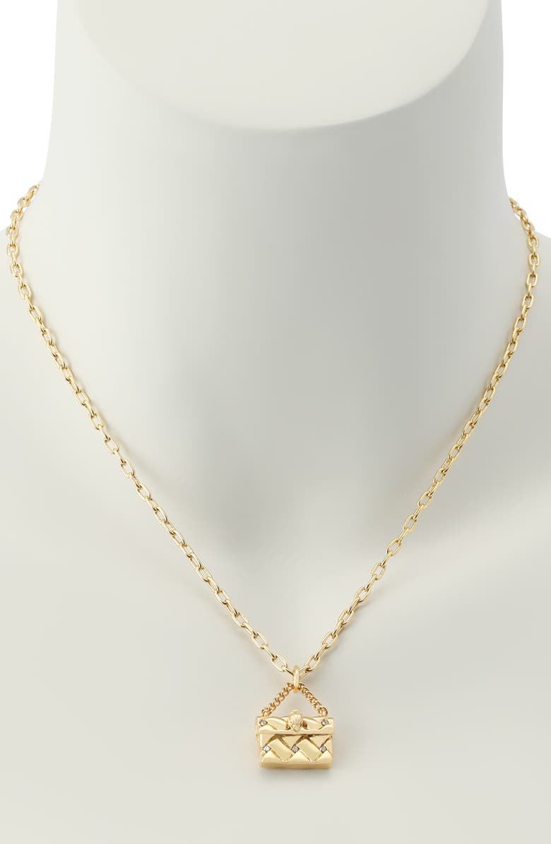 Kurt Geiger London Quilt Kensington Bag Pendant Necklace, Alternate, color, Gold