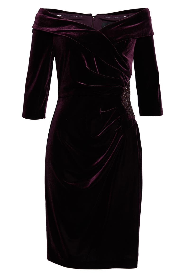 Off the Shoulder Velvet Cocktail Dress, Alternate, color, AUBERGINE