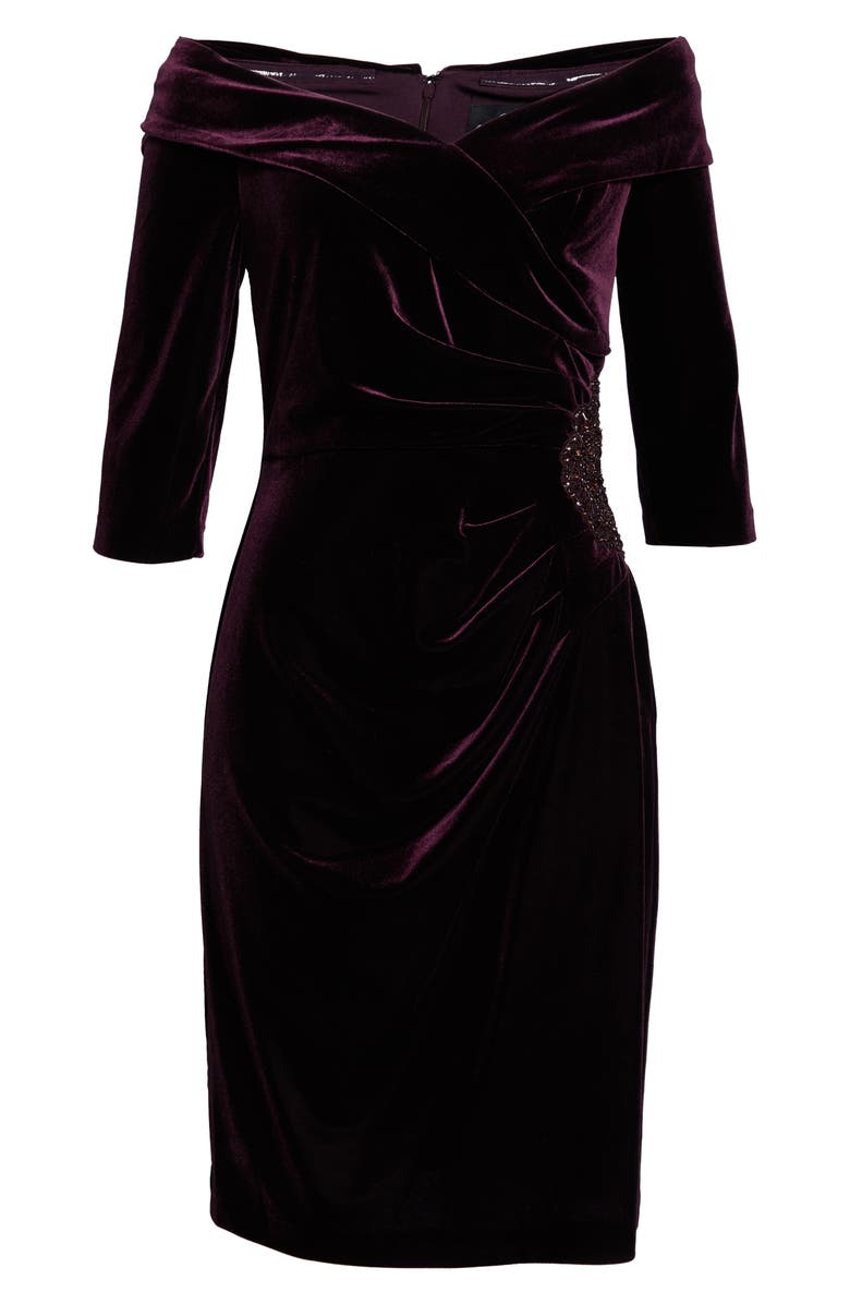 Alex Evenings Off the Shoulder Velvet Cocktail Dress, Alternate, color,