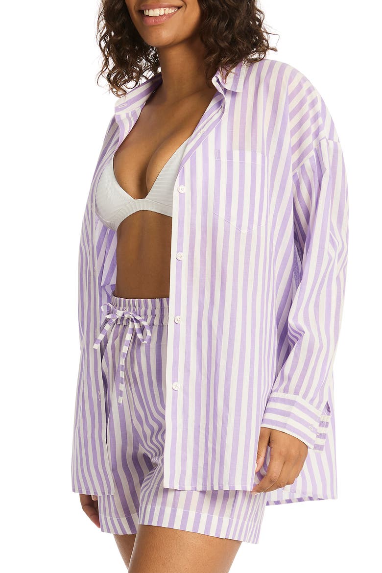 Sails Beach Stripe Cover-Up Tunic, Main, color, LAVENDER