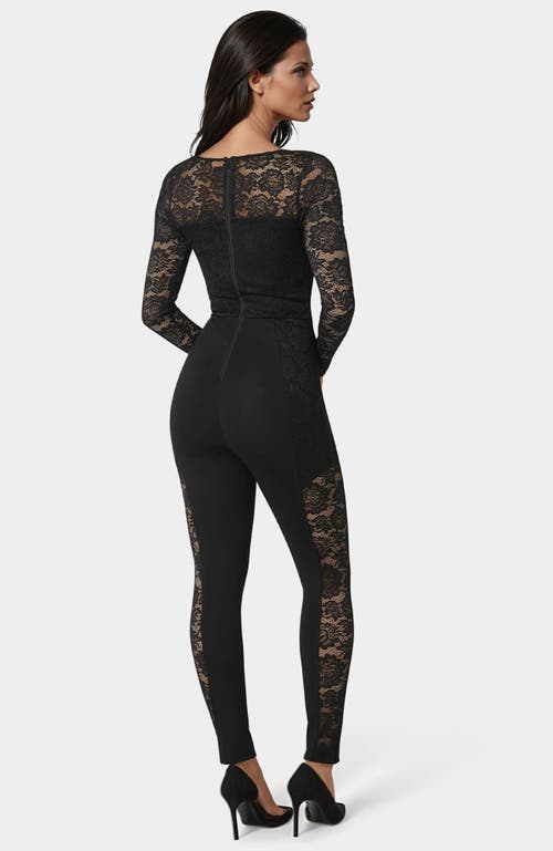 Bebe Lace Combo Cat Suit In Black