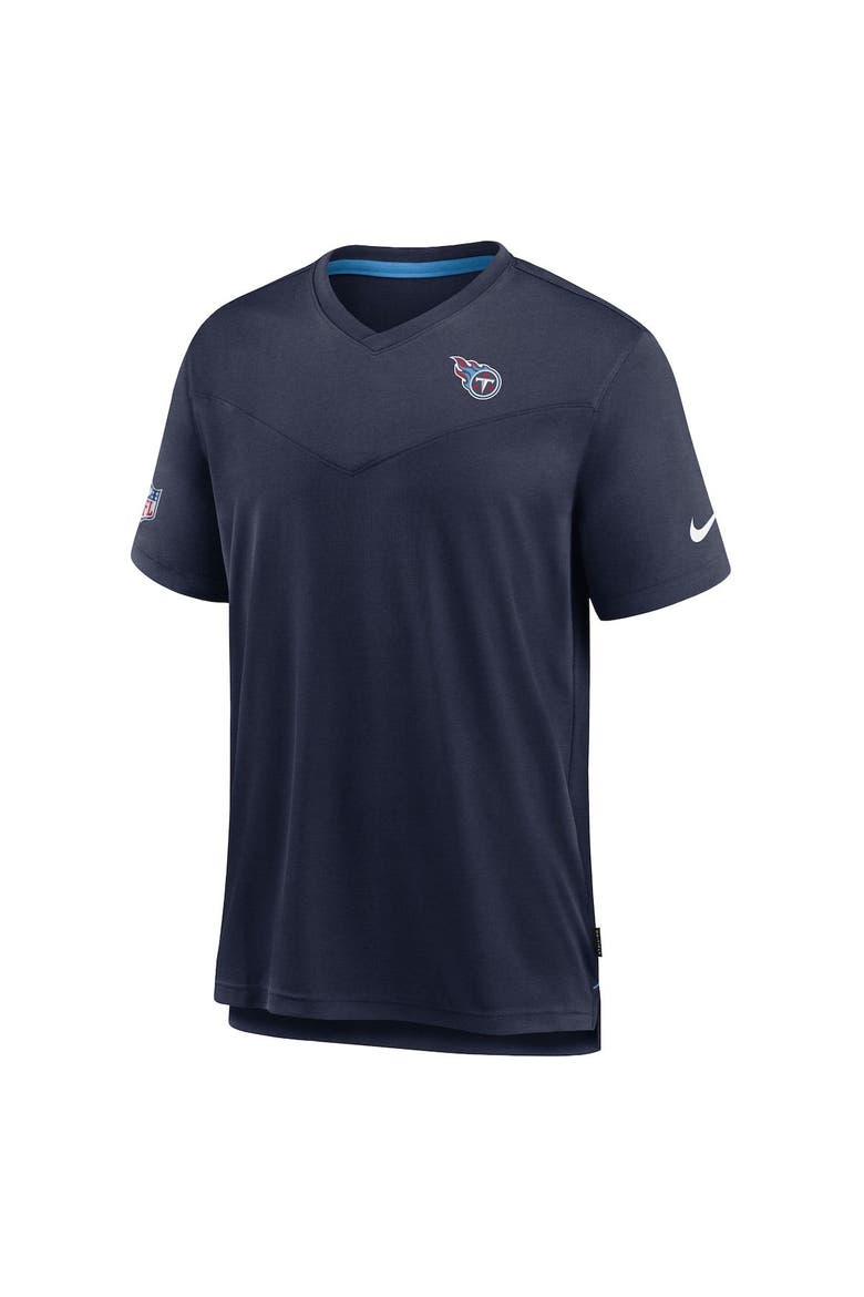 Men's Nike Navy Tennessee Titans Sideline Coach Chevron Lock Up Logo V-Neck Performance T-Shirt, Alternate, color, Navy