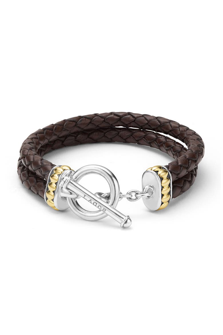 Men's Anthem Double Leather Bracelet, Alternate, color, BROWN