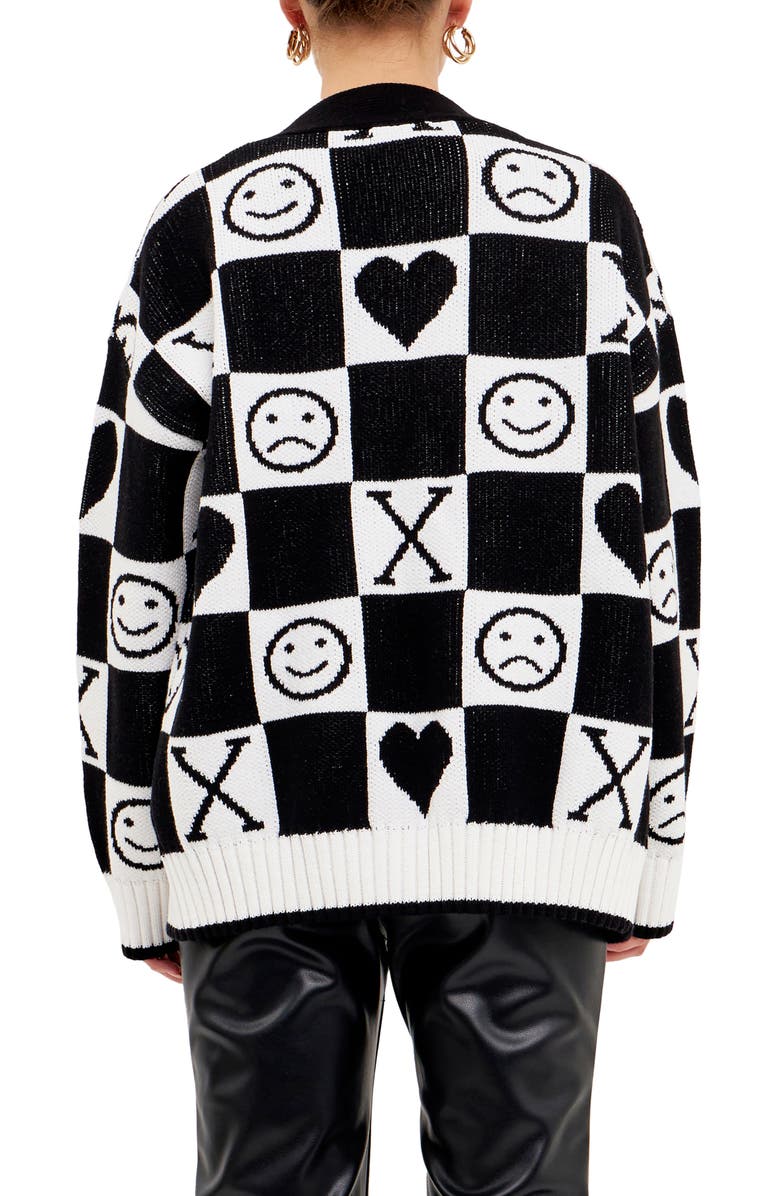 Grey Lab XOXO Smiley Check Cardigan, Alternate, color, 