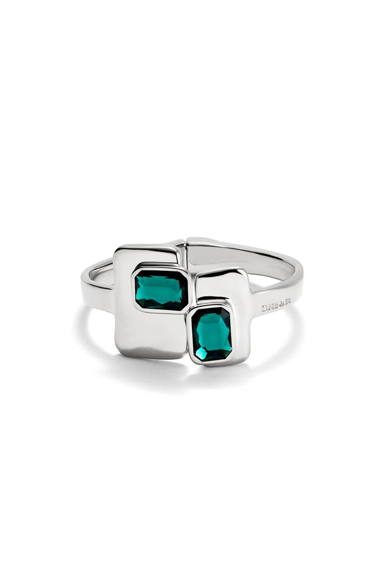 Green Crystal Bar Bangle, Main, color, Silver