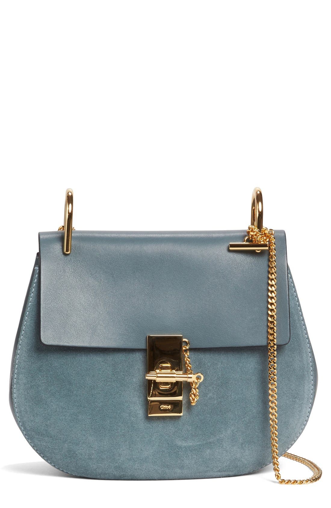 Chloé Drew Leather & Suede Shoulder Bag, Main, color, 