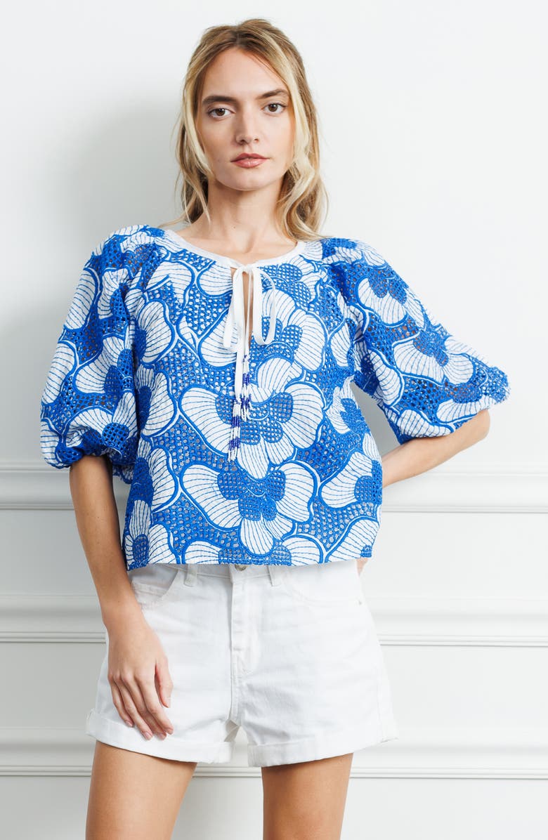 CIEBON Gianna Split Neck Top, Alternate, color, Blue