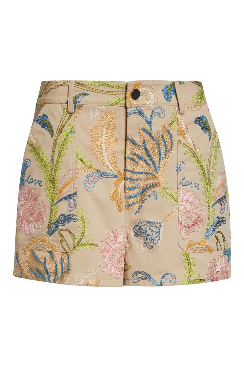 Addie Embroidered Cotton Shorts, Alternate, color, KHAKI MULTI