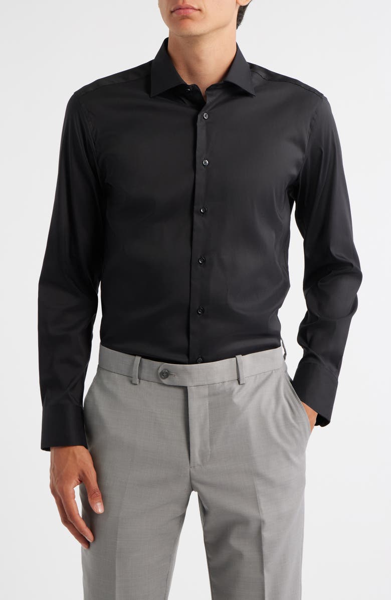 Eterna Slim Fit Peformance Button-Up Shirt, Main, color, Black