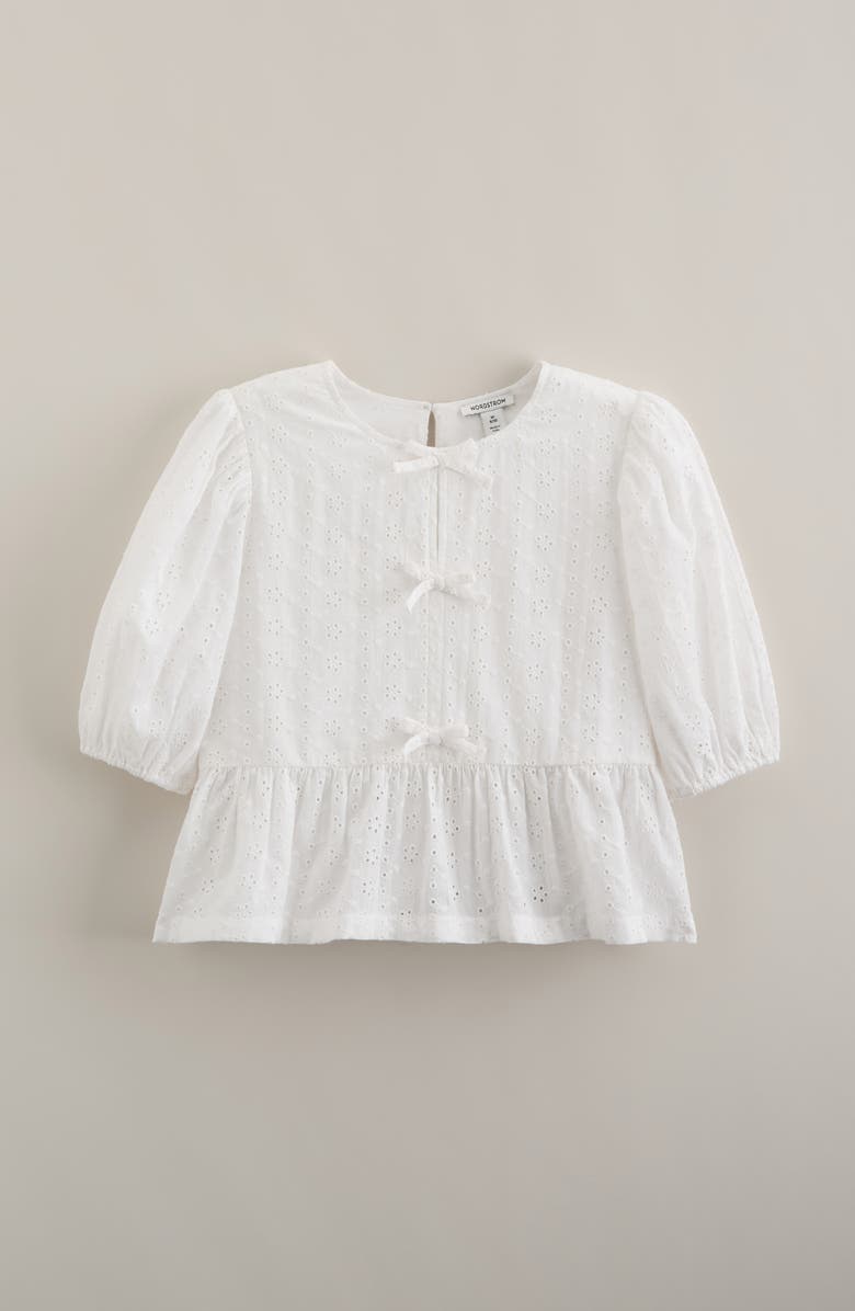 Nordstrom Kids' Bow Front Cotton Broderie Anglaise Top, Main, color, White
